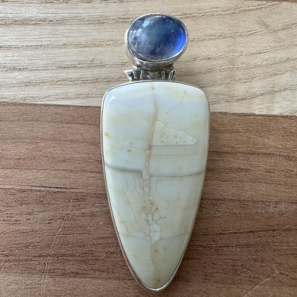VTG Thomas Gourneau Pendant 1.75 Inch Opalized Wood Moonstone 925 Sterling 8.6g